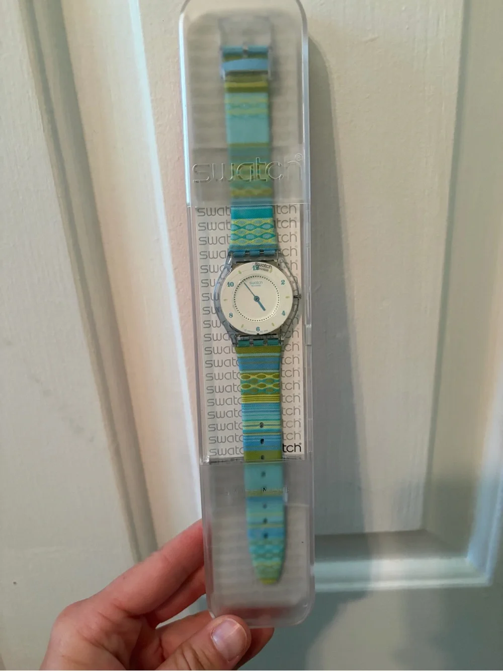 Swatch Blue and Lime Pattern Strap Watch